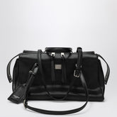 Dolce & Gabbana Vittoria Black Calfskin Leather Handbag with Double Zip Black
