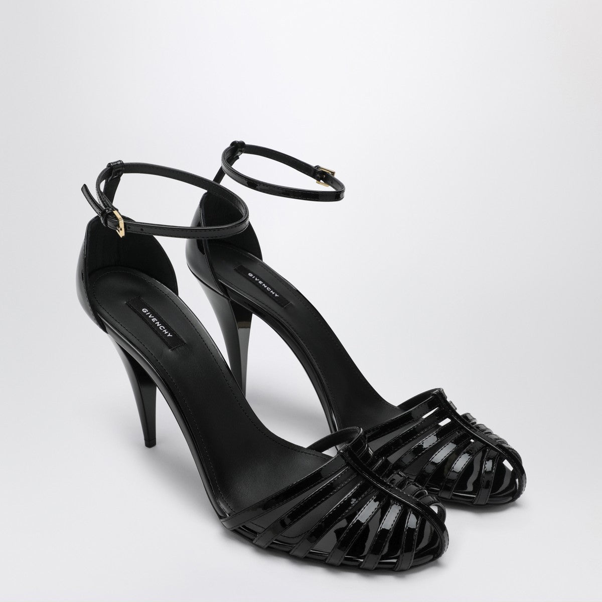 Givenchy Patent Cage Heeled Sandals Black