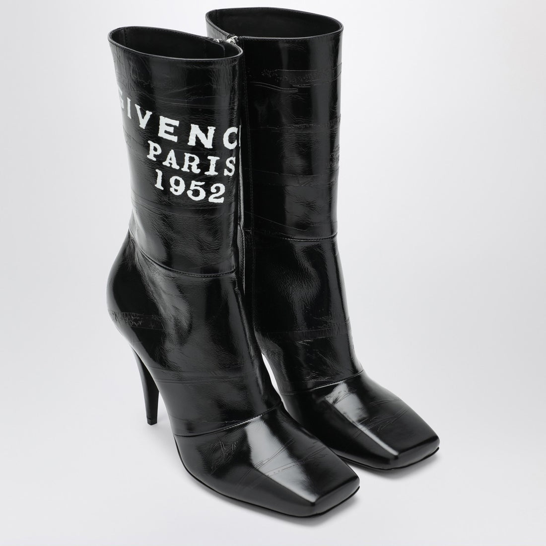 Givenchy Sliced Square Tape Polished Leather Ankle Boots Black
