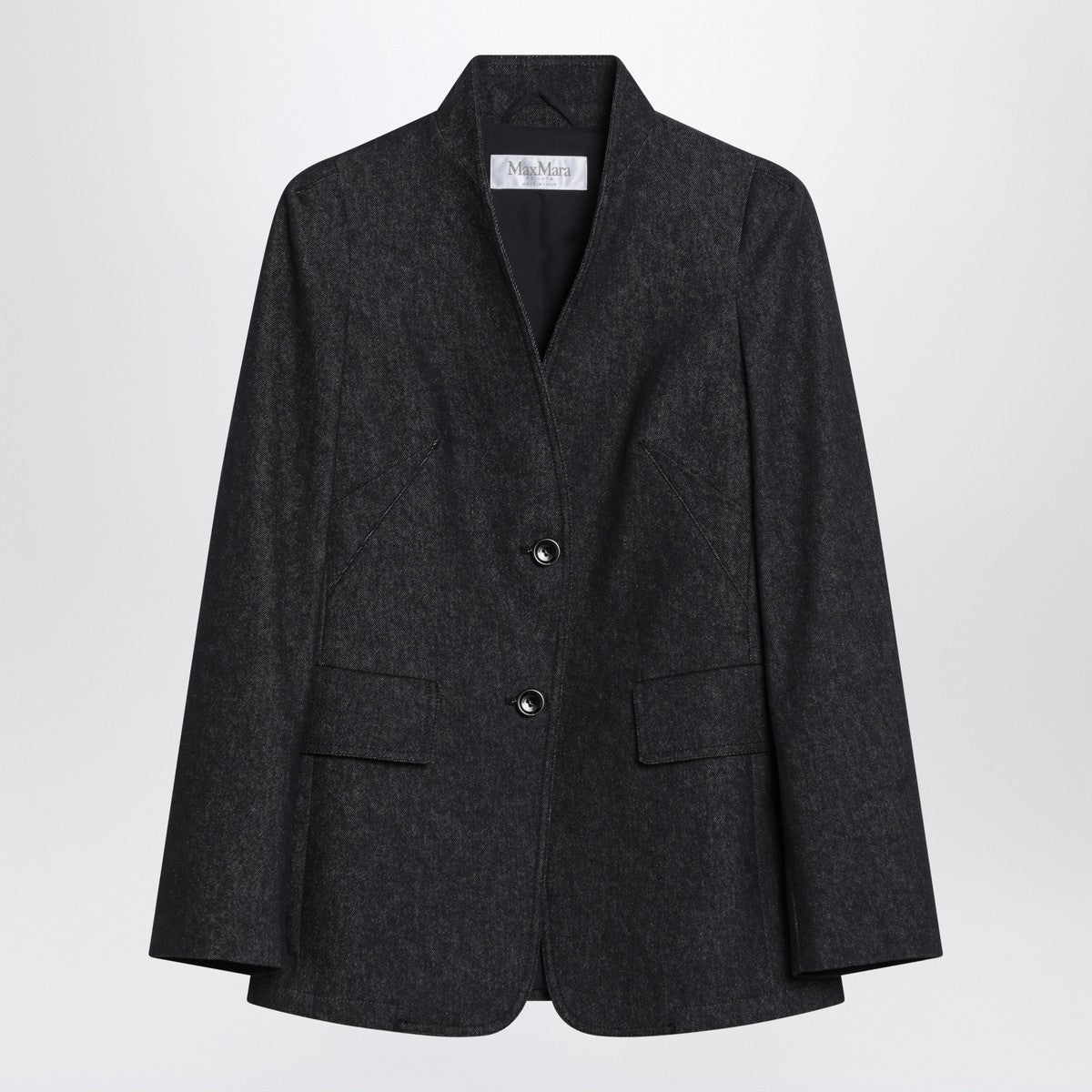Max Mara Midnight Blue Denim-Effect Cotton Single-Breasted Jacket Blue