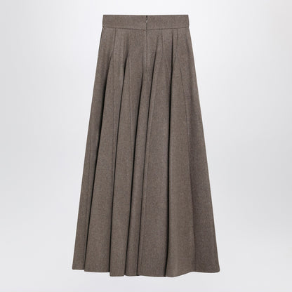 Max Mara Wide hazelnut wool felt skirt beige