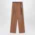 Max Mara Studio Hazelnut Wool Canvas Trousers with Metal Buckle Belt Brown