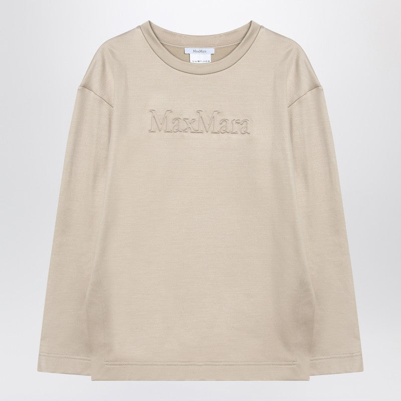 Max Mara Beige Silk-Blend Sweatshirt with Raised Logo Beige