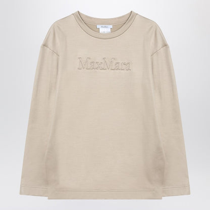 Max Mara Beige Silk-Blend Sweatshirt with Raised Logo Beige