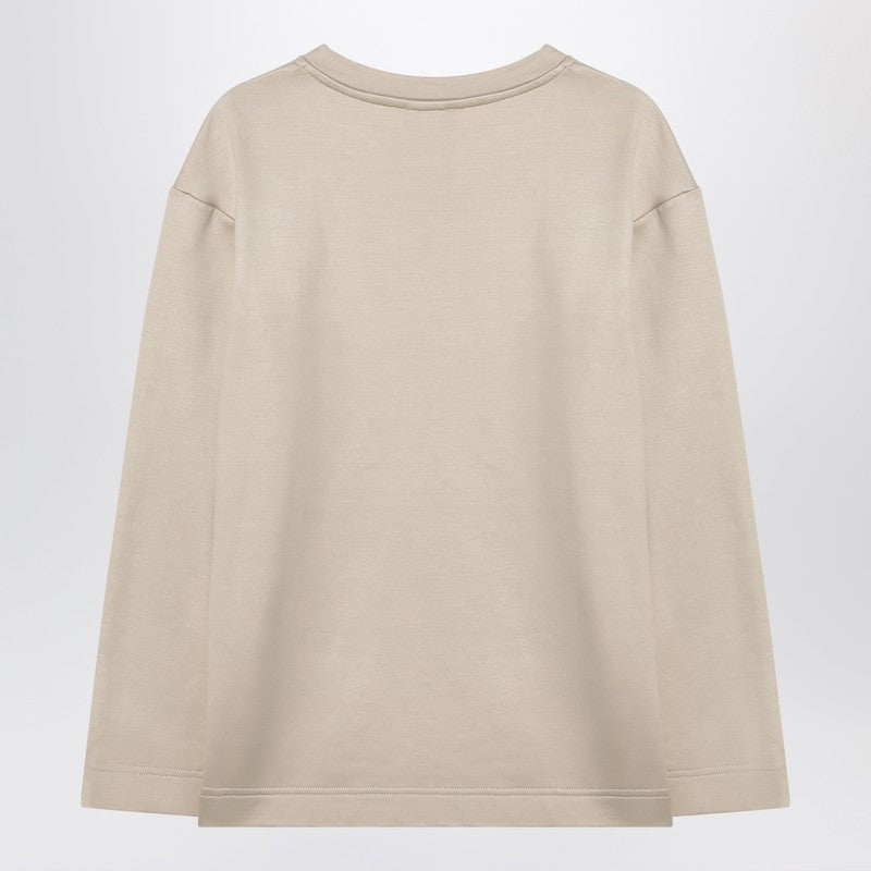 Max Mara Beige Silk-Blend Sweatshirt with Raised Logo Beige