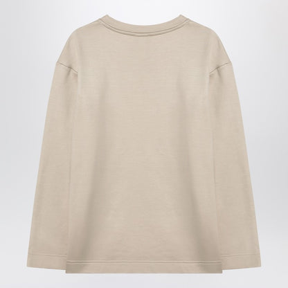 Max Mara Beige Silk-Blend Sweatshirt with Raised Logo Beige