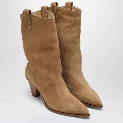 Aquazzura Boogie Camel Suede Texan Boots Brown