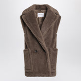 Max Mara Brown Teddy Alpaca-Wool Gilet with Wide Lapels Brown