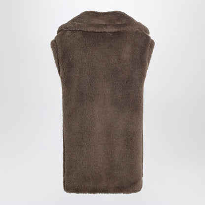Max Mara Brown Teddy Alpaca-Wool Gilet with Wide Lapels Brown