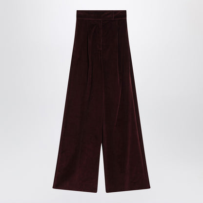 Max Mara Cherry Velvet Wide-Leg Trousers Burgundy