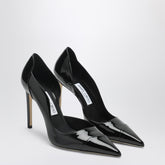 Jimmy Choo Brigitte 100 Black Patent Leather Pointed Pumps with Stitched Strap Black