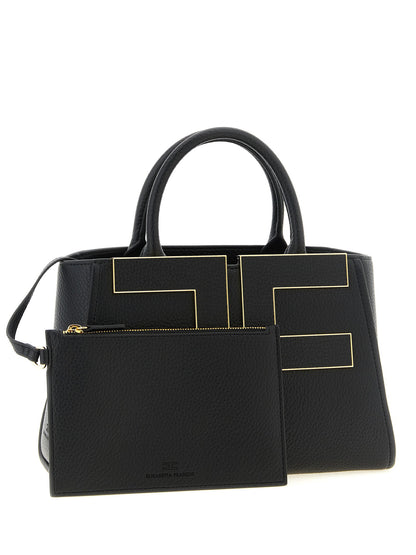 Elisabetta Franchi Maxi Logo Shopping Bag Black