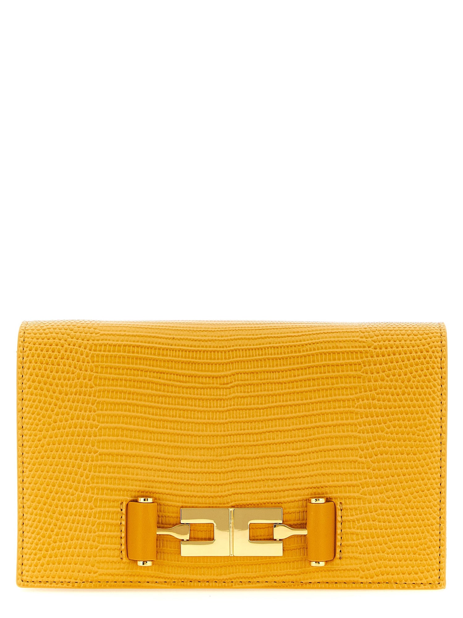 Elisabetta Franchi Lizard Print Crossbody Bag Beige