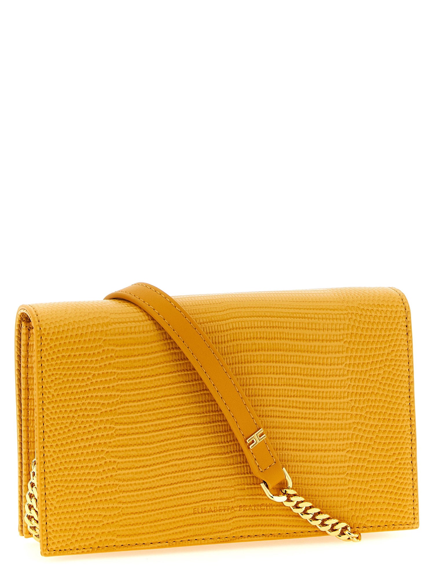 Elisabetta Franchi Lizard Print Crossbody Bag Beige