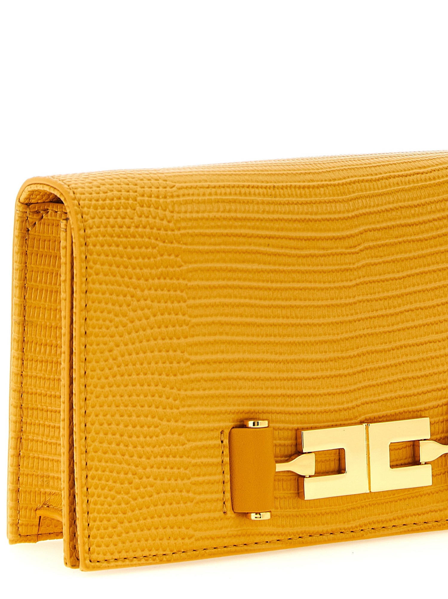 Elisabetta Franchi Lizard Print Crossbody Bag Beige