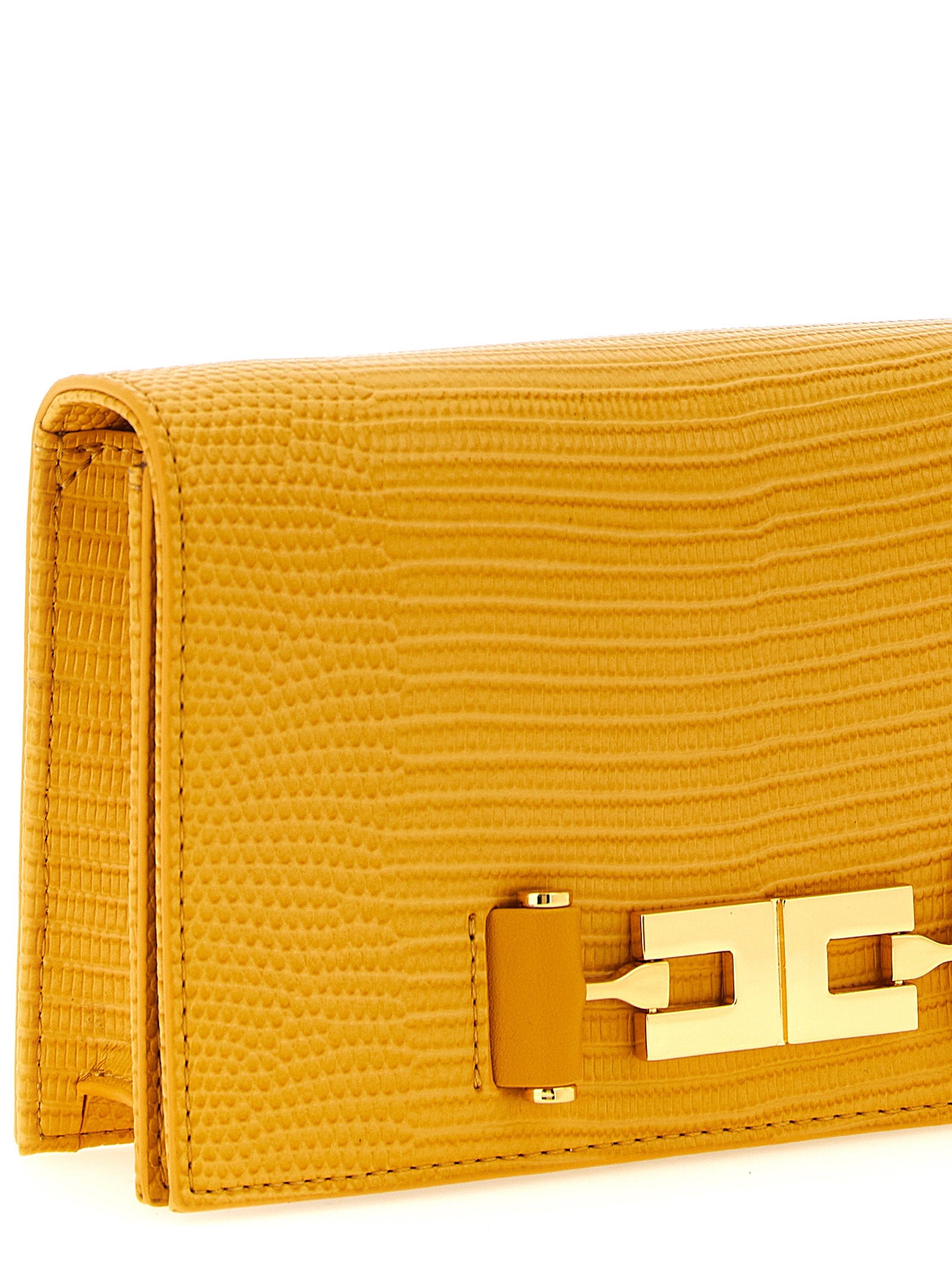 Elisabetta Franchi Lizard Print Crossbody Bag Beige