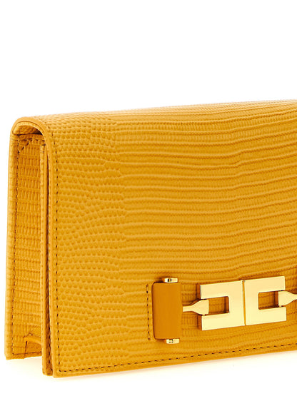 Elisabetta Franchi Lizard Print Crossbody Bag Beige