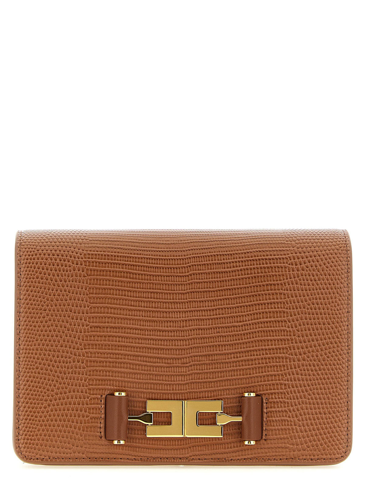 Elisabetta Franchi Lizard Print Crossbody Bag Brown
