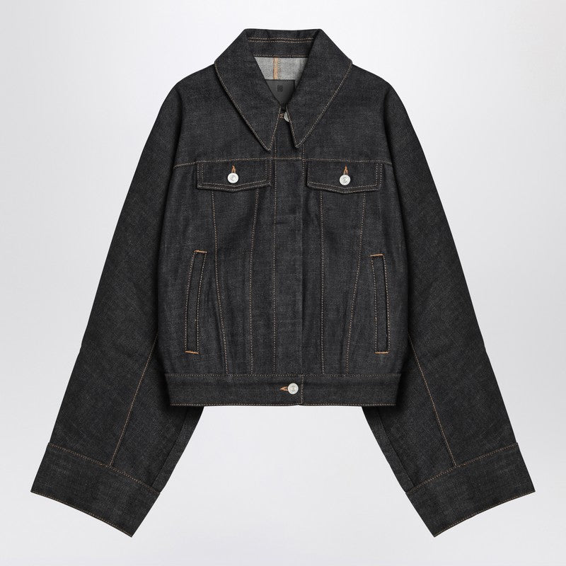 Givenchy Dark Blue Cotton Denim Jacket with Embroidered Logo Blue