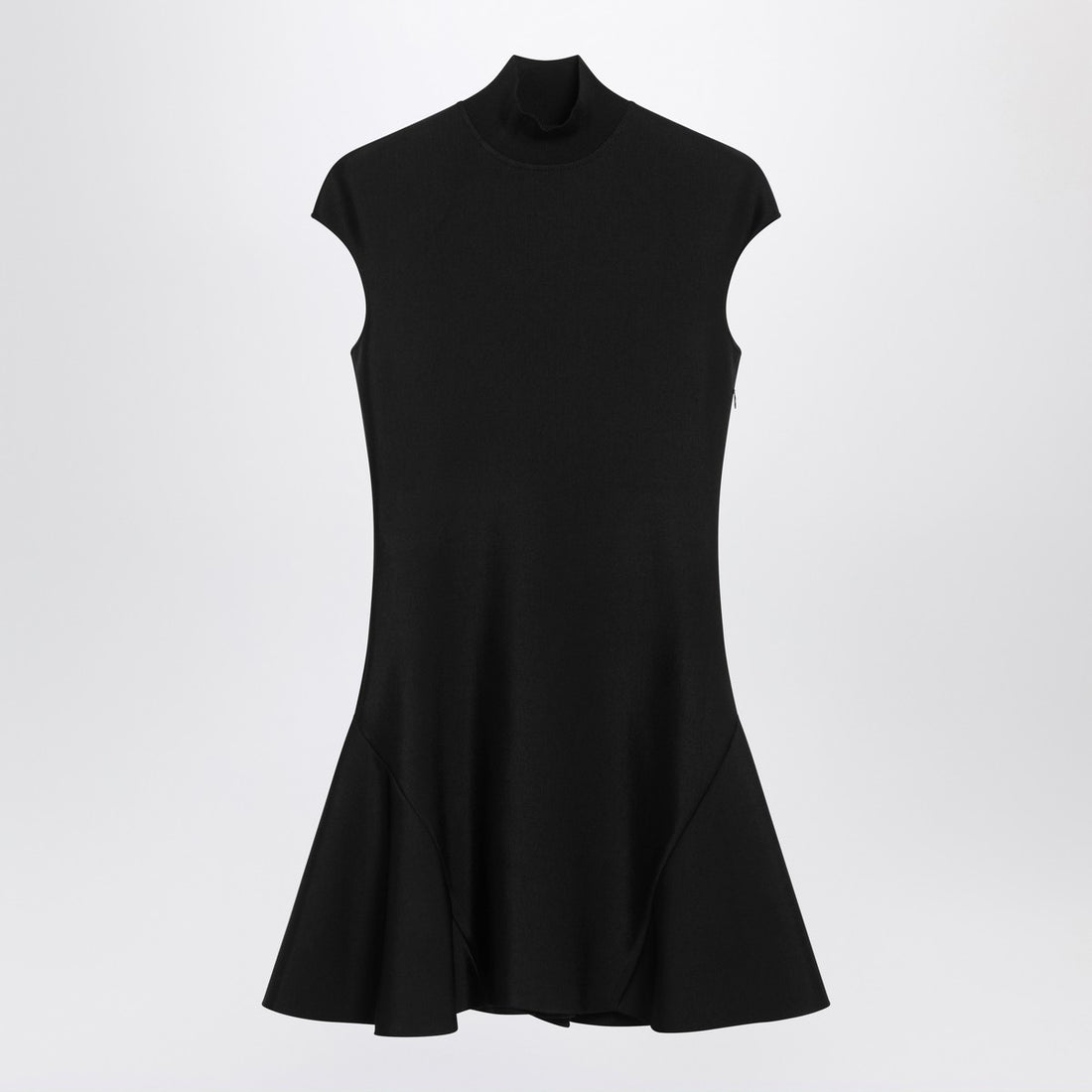 Givenchy Black Knitted Short Dress with Flared Skirt and High Neck Black