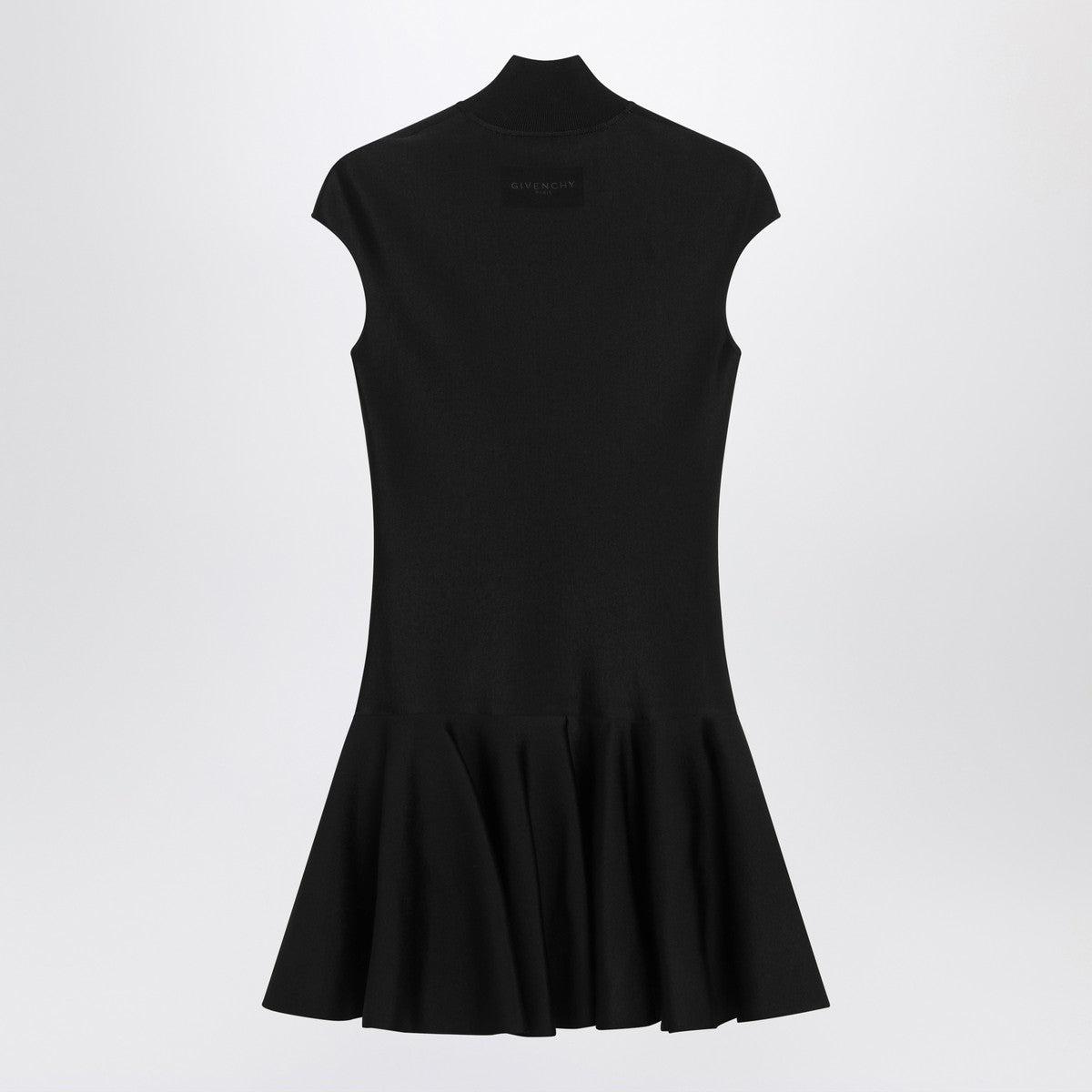 Givenchy Black Knitted Short Dress with Flared Skirt and High Neck Black