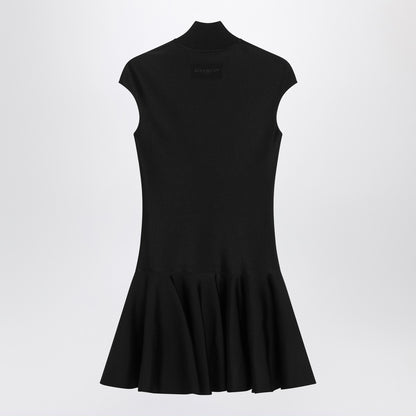 Givenchy Black Knitted Short Dress with Flared Skirt and High Neck Black