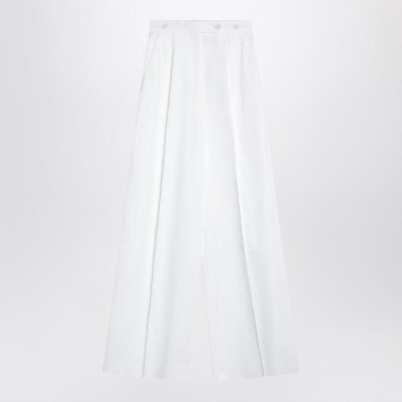 Givenchy White Pleated Wide-Leg High-Waist Cotton Trousers White
