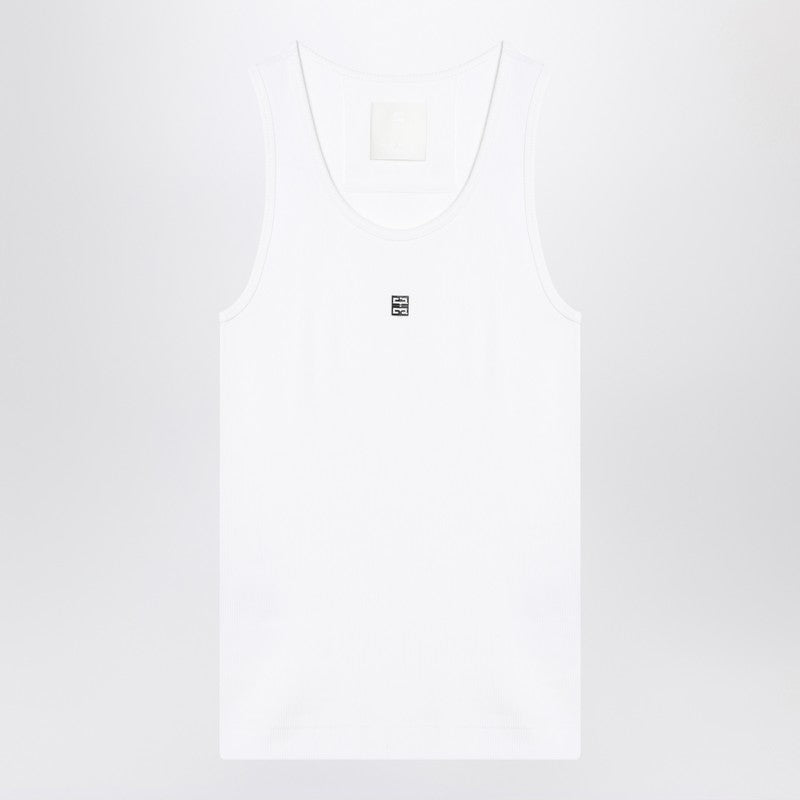 Givenchy White Cotton Ribbed Tank Top with Metal Logo Plaque White