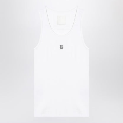 Givenchy White Cotton Ribbed Tank Top with Metal Logo Plaque White