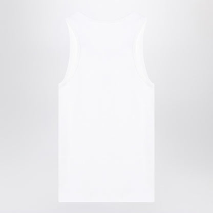 Givenchy White Cotton Ribbed Tank Top with Metal Logo Plaque White