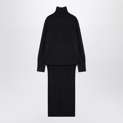 Givenchy Dark Grey Wool-Cashmere Turtleneck Jumper with Drawstring Back Grey