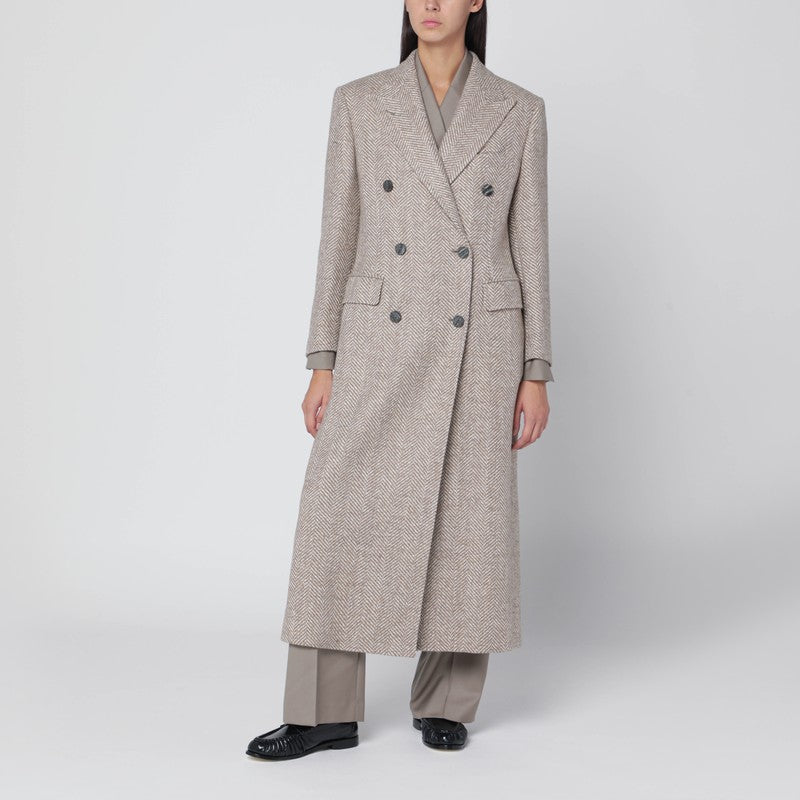 Tagliatore Double-breasted Herringbone Wool Coat Beige Beige