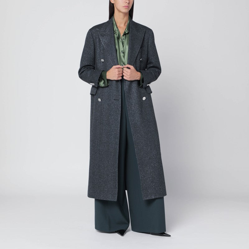 Tagliatore Double-Breasted Black Houndstooth Wool Coat Black