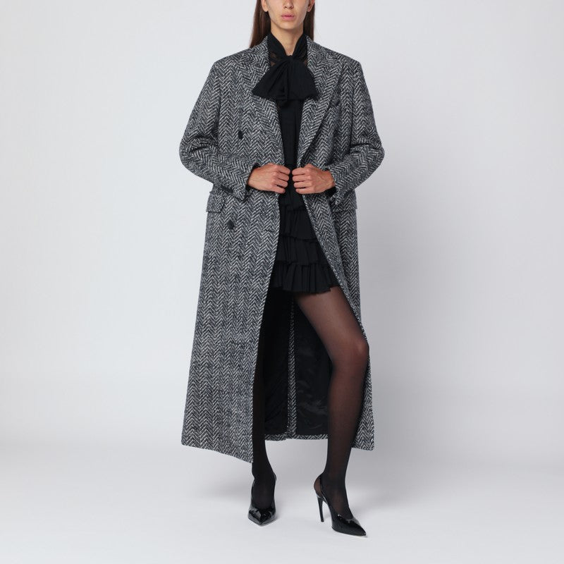 Tagliatore Black Wool Houndstooth Double-Breasted Coat Black