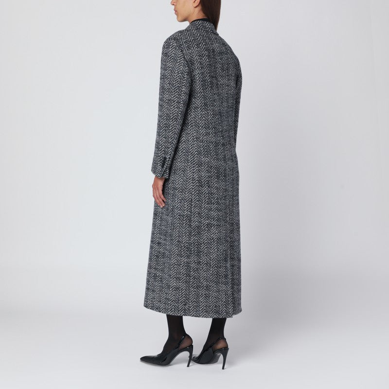 Tagliatore Black Wool Houndstooth Double-Breasted Coat Black