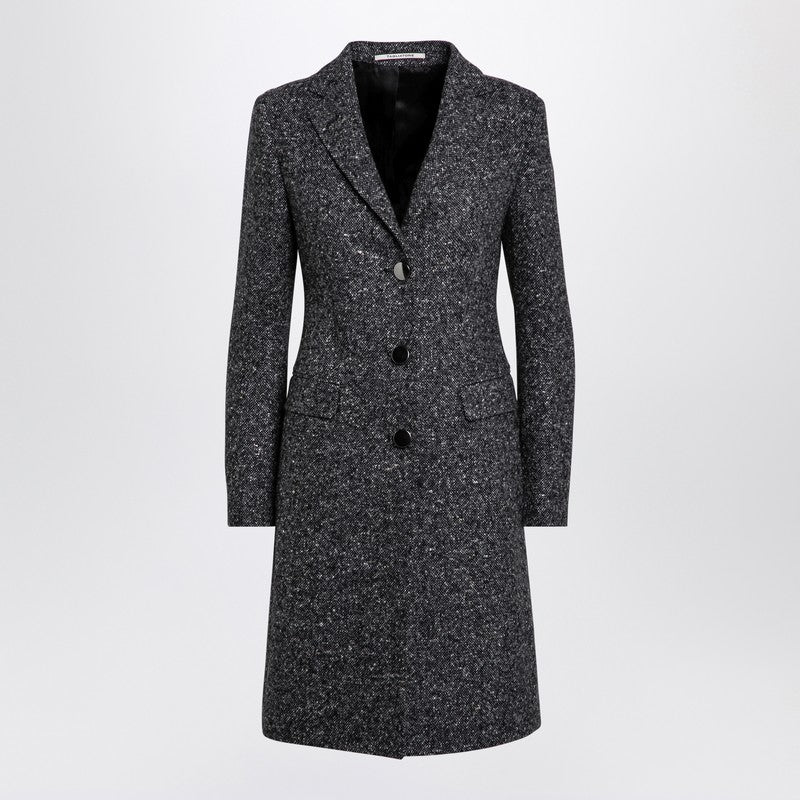 Tagliatore Black and White Wool Blend Single-Breasted Coat Black