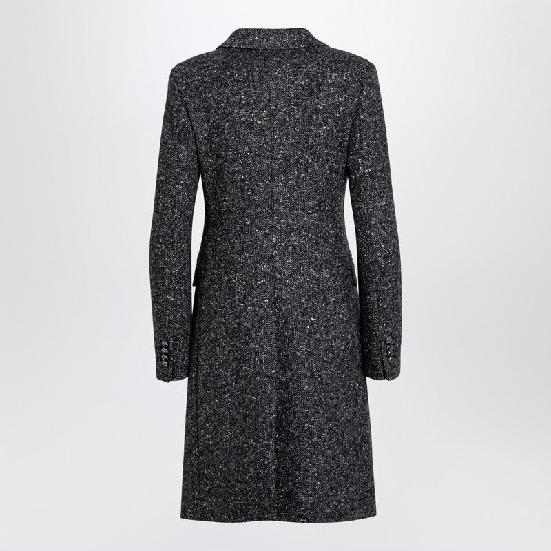 Tagliatore Black and White Wool Blend Single-Breasted Coat Black