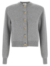 Balmain Sculpture Button Crew Neck Cardigan Gray