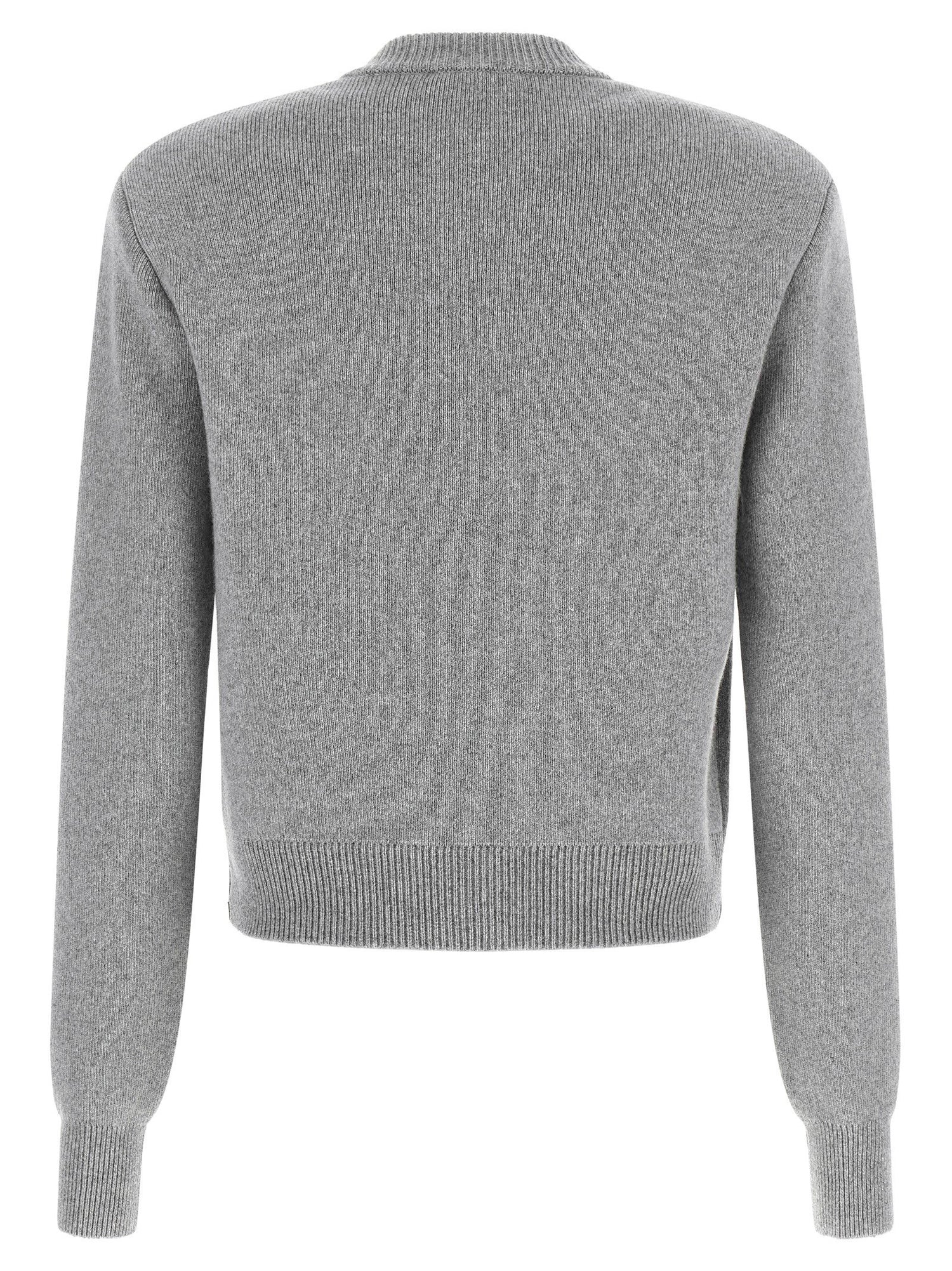 Balmain Sculpture Button Crew Neck Cardigan Gray