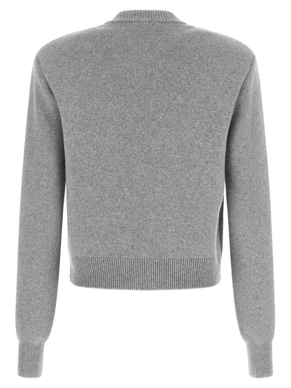 Balmain Sculpture Button Crew Neck Cardigan Gray