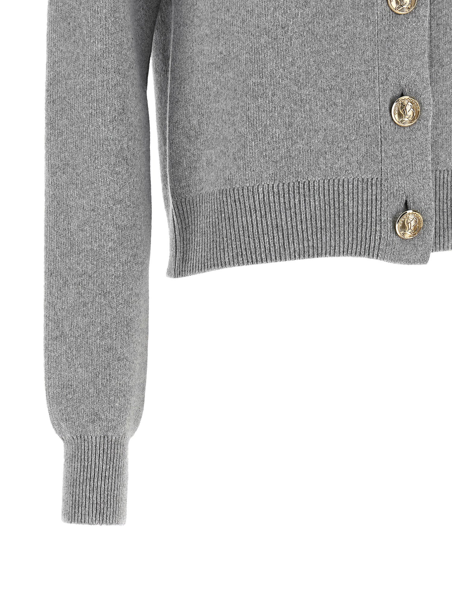 Balmain Sculpture Button Crew Neck Cardigan Gray