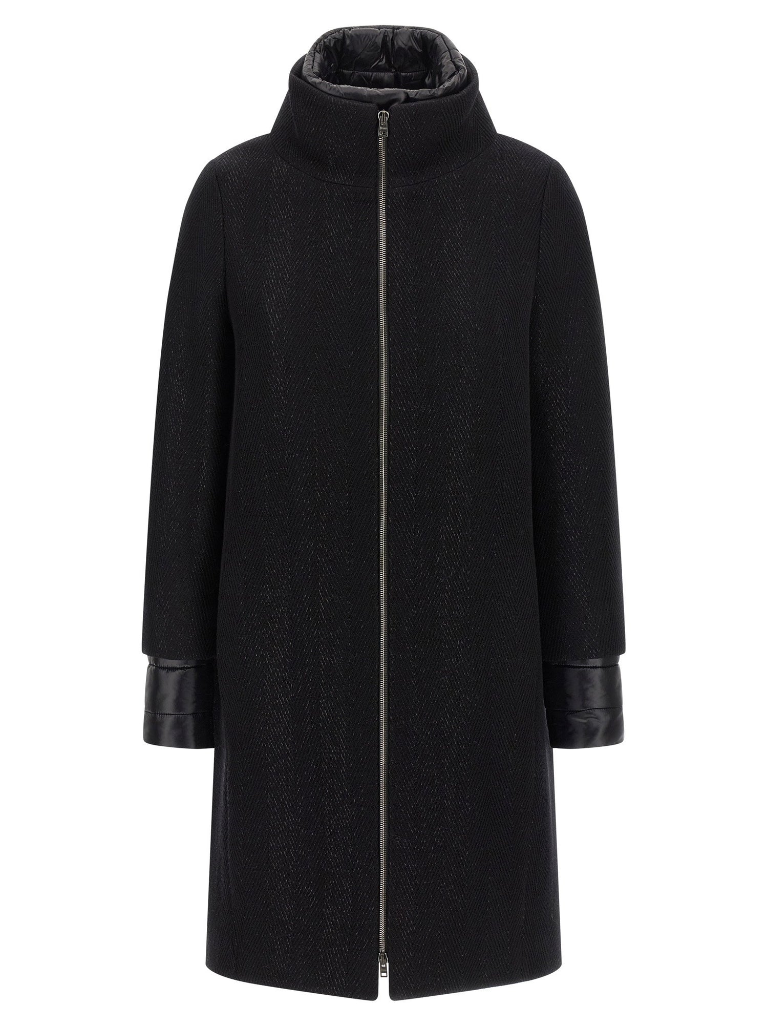 Herno Lamé Thread And Wool Coat Black