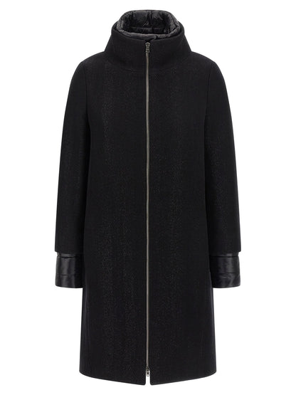 Herno Lamé Thread And Wool Coat Black