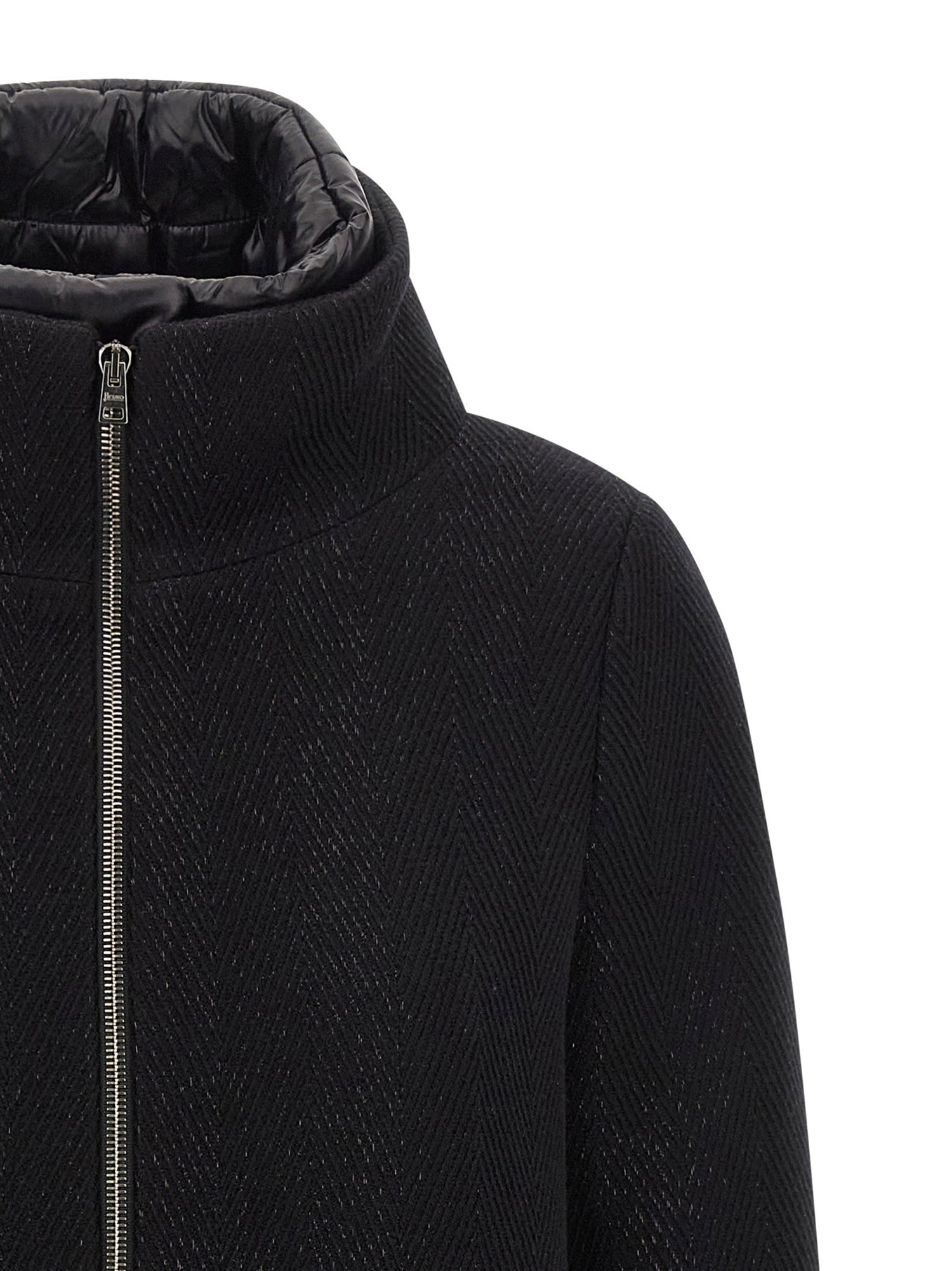 Herno Lamé Thread And Wool Coat Black