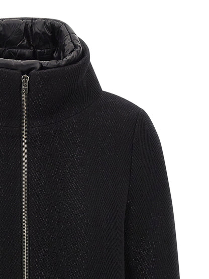 Herno Lamé Thread And Wool Coat Black