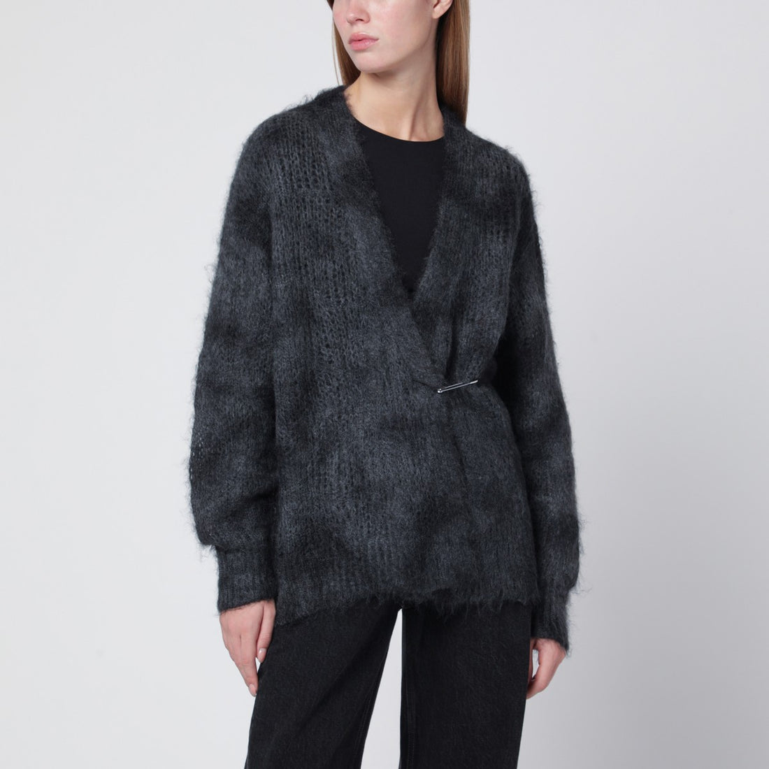 Isabel Marant Mylene Spray-Effect Mohair Wool Cardigan Grey