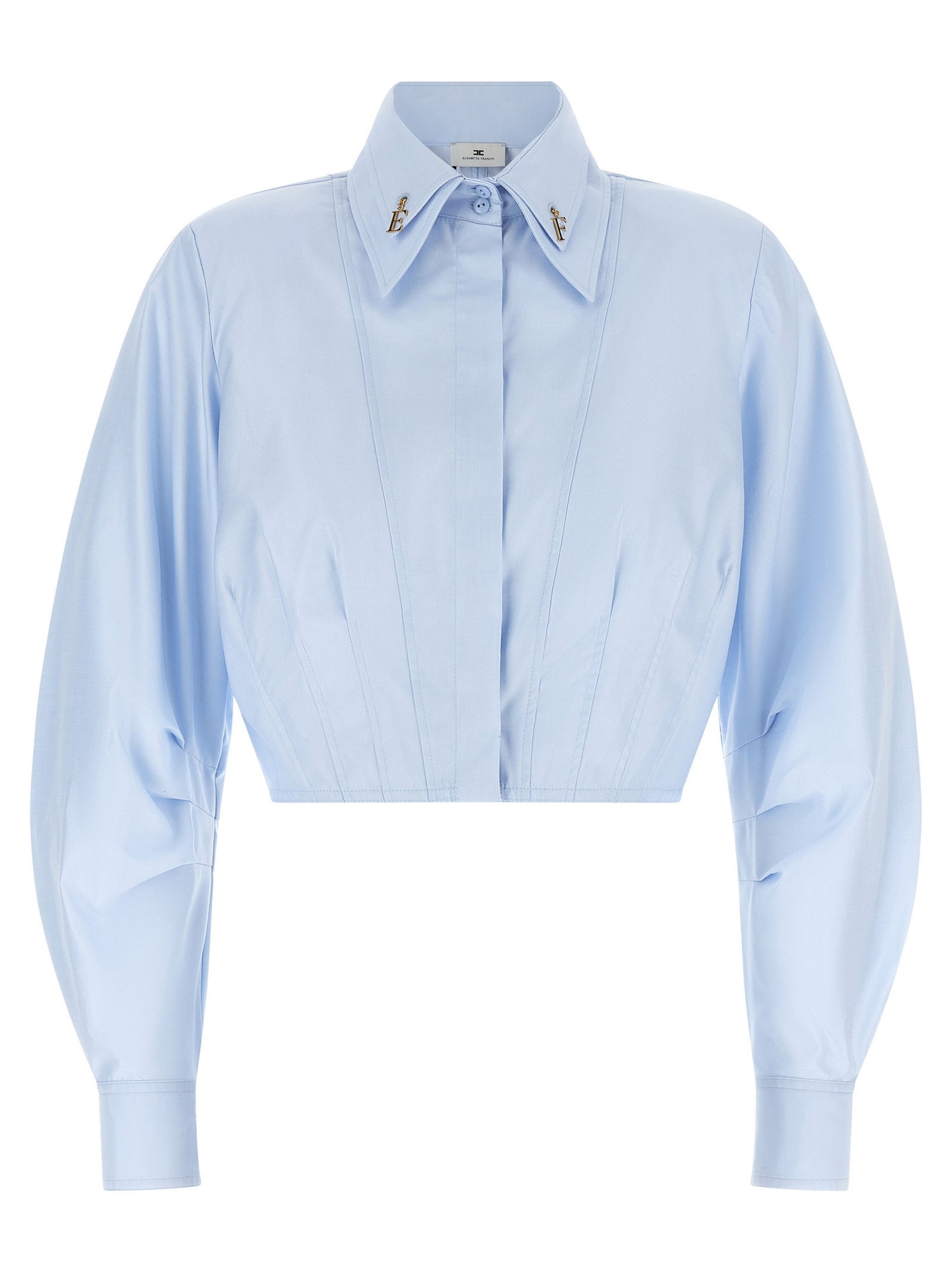 Elisabetta Franchi Cropped Shirt With Charms Light blue