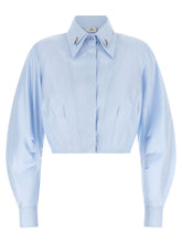 Elisabetta Franchi Cropped Shirt With Charms Light blue