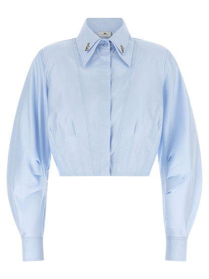 Elisabetta Franchi Cropped Shirt With Charms Light blue