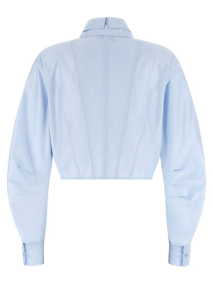 Elisabetta Franchi Cropped Shirt With Charms Light blue